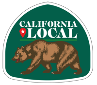 California Local bear country logo featuring Cali the bear from the California flag inset in a state highway marker.