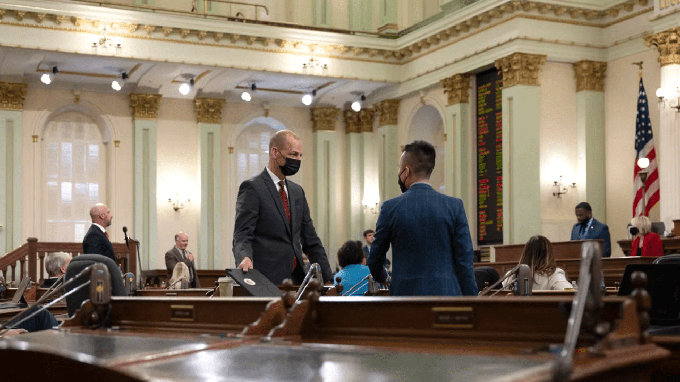 Lawmakers on the Assembly floor in the California Capitol.