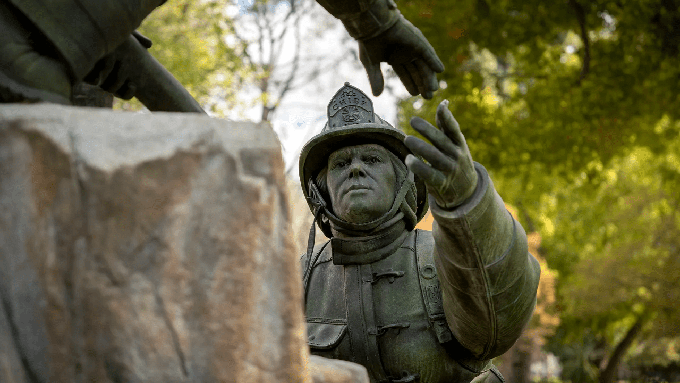 Image caption: The California Firefighters Memorial on the state Capitol grounds.  The honored coverage included a series of articles about the struggles firefighters face in the age of the megafire.