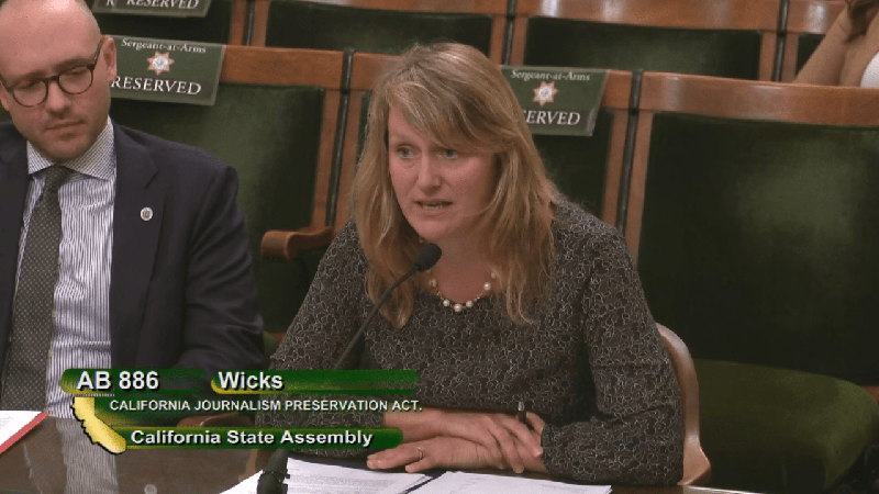 Assemblymember Buffy Wicks, author of AB 886, addressing the Assembly Committee on Privacy and Consumer Protection in April.
