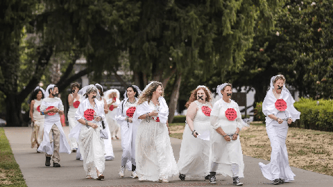 Image caption: Forced and child marriage survivors arrive at a protest, organized to support a ban on child marriage, at the state Capitol in Sacramento on June 22, 2023.