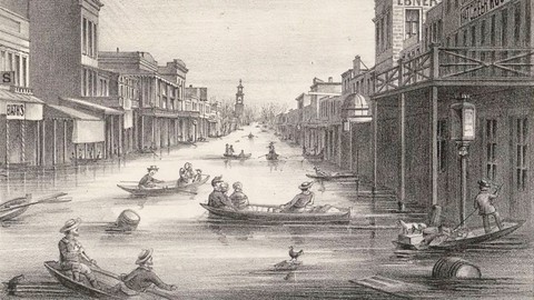 Image caption: Four years before the era of reclamation districts began, the city of Sacramento saw the Great Flood of 1862.
