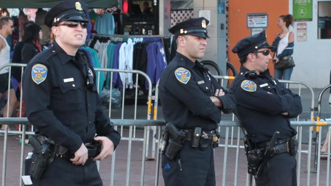 Image caption: In San Francisco, new police officers can now expect six-figure starting salaries, and other cities are taking similar measures.