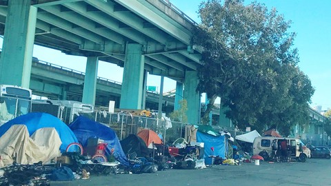 Image caption: Before cities order police to clear out homeless camps, courts have ruled they must provide “adequate” shelter.