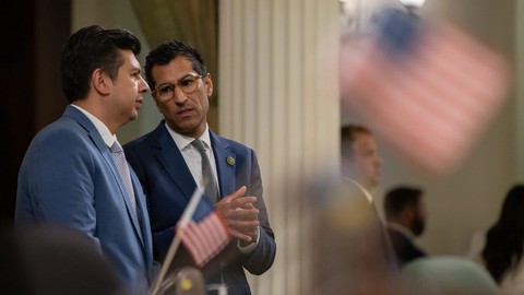 Image caption: Assembly Speaker Robert Rivas (right) waited until just before Thanksgiving to hit legislative leadership with a drastic overhaul.