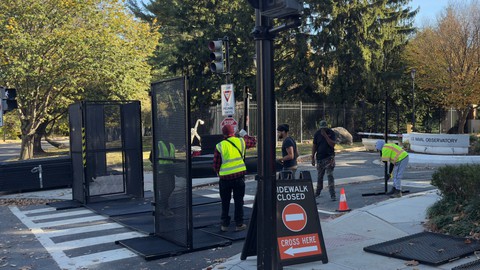 Image caption: Barricades being installed outside the U.S. Naval Observatory in Washington, D.C., on Nov. 3, 2024,