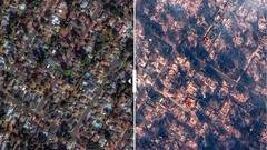 Satellite image of Altadena before and after the Eaton Fire.