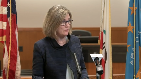 Image caption: At an April 29 press conference, Dr. Sara Cody defended her decision to push for Bay Area-wide shelter-in-place orders.