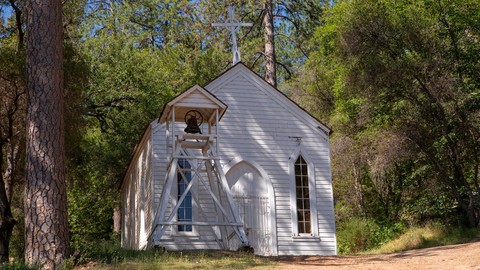 Image caption: Among the historic buildings in Coloma is St. John's Catholic Church, built in 1855.