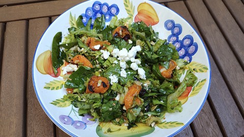 Image caption: Grilled apricots are the star of this early summer salad.