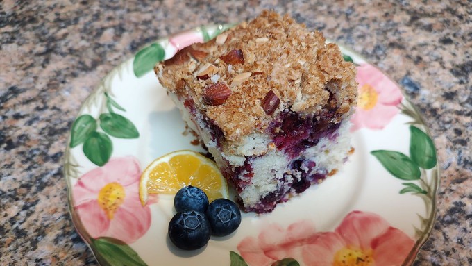 Blueberry-lemon coffee cake is packed with juicy blueberries and zippy lemon flavor.