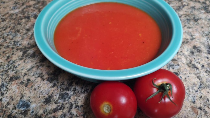 Fresh tomato soup captures the flavor of ripe tomatoes.