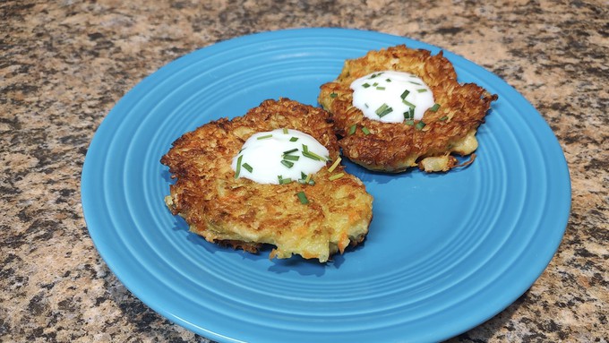 These squash and carrot fritters make a great side dish, but also can be cooked mini-size for appetizers.