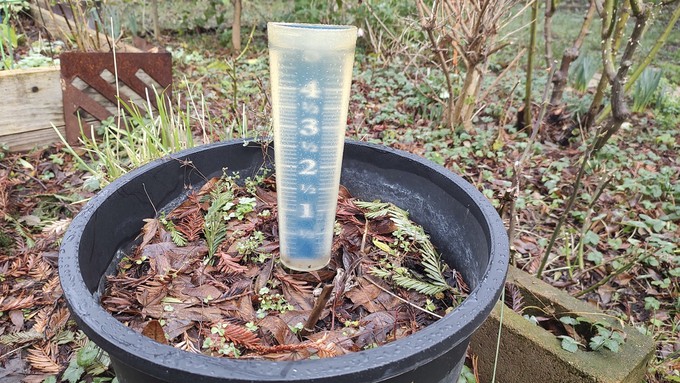 This rain gauge is full, at 5 inches, after last week's storms.