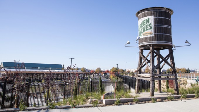 The water tower overlooks the new Roseville location of Green Acres Nursery & Supply.