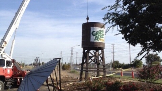 The Green Acres water tower was moved this week from the original Roseville location.