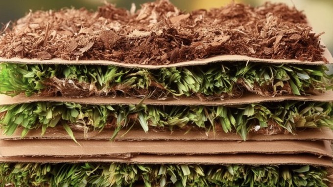 Layered cardboard, green matter (such as garden clippings)  and brown matter (such as leaves or straw) makes "lawn lasagna." See "How to Make Lawn Lasagna" at the end of the post.