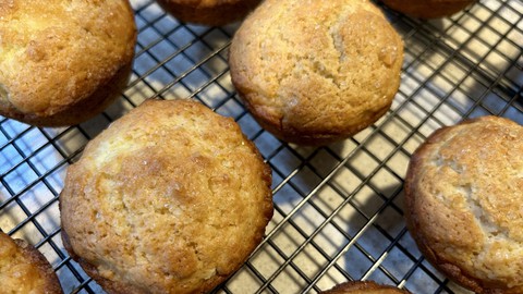 Image caption: These little muffins include a nice surprise: a bit of lemon-scented cream cheese.