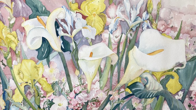 "Everything That Bloomed in My Garden” is a painting by Marie-Therese Brown. She’ll be creating a new painting during the annual Pence Gallery Garden Tour.
