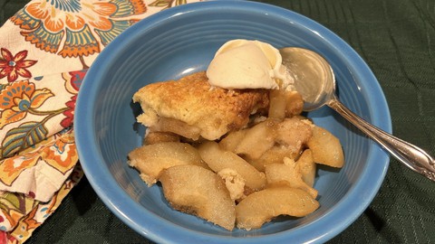 Image caption: Spices give Asian pears a subtle boost in flavor in this summer-into-fall cobbler.