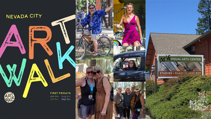 Image caption: Cultural happenings include (from left) First Fridays Artwalks, organized by the Nevada City Chamber of Commerce; Worldfest 2021, taking place July 17; and classes and a virtual exhibit at Artists' Studio in the Foothills.