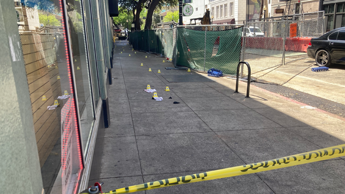 Image caption: The scene of the K Street shooting in downtown Sacramento, in which six people were killed.