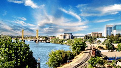 Image caption: The Sacramento River, the Tower Bridge, and some downtown Sac skyline.