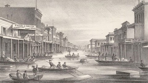 Image caption: J and K streets in downtown Sacramento during the Great Flood of 1862. Another great flood could be on the way.