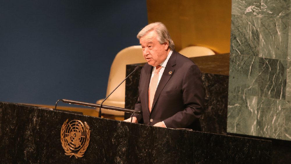 UN Secretary General Antonio Guterres addresses the United Nations.