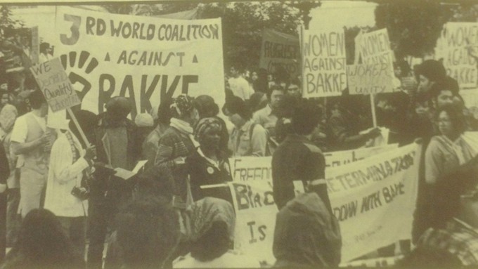 Image caption: Protesters demonstrate against the Supreme Court’s landmark decision on affirmative action in 1978.