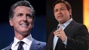 California Gov. Gavin Newsom (left) and Florida Gov. Ron DeSantis (right) will face off in a Fox News debate on Nov. 30.