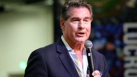 Image caption: Former baseball star Steve Garvey, a Republican, will take a political debate stage for the first time Monday night, squaring off against three seasoned Democrats.