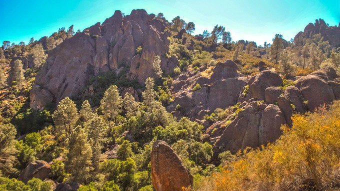 Pinnacles National Park rock formations are the remnants of an extinct volcano.