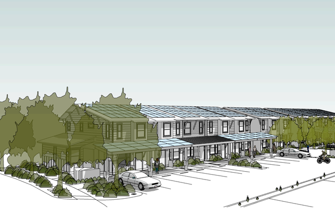 Image caption: The Jackson Avenue Townhomes will be fixed with solar panels and electric vehicle charging stations, and should be fully operational by April 2024, the County said.