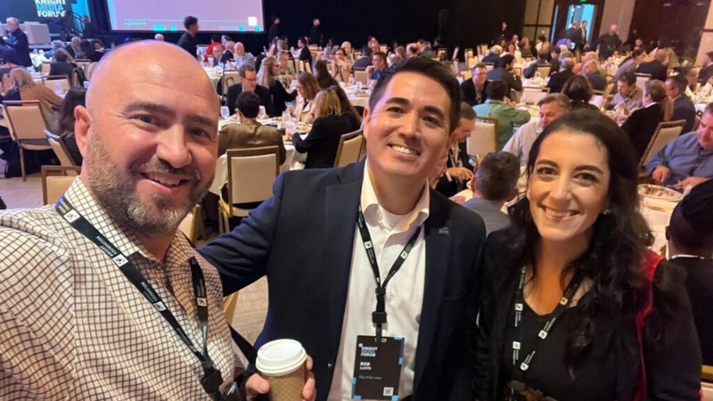 San José Spotlight co-founders Ramona Giwargis and Josh Barousse are pictured with Rob Lloyd, the deputy city manager in San Jose, at the Knight Media Forum in Miami.