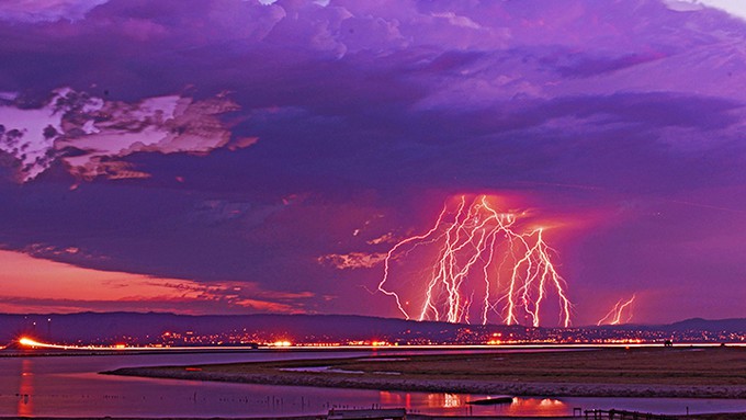 Image caption: The first wave of lightning lit up the Bay Area's late night sky on Aug. 15, 2020.