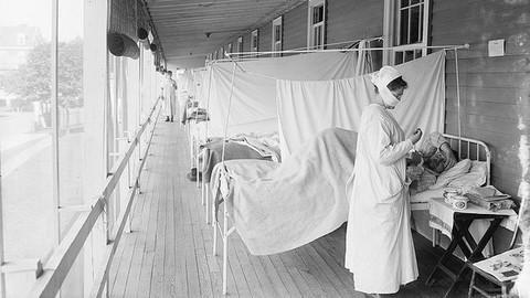 Image caption: Walter Reed Hospital Flu Ward near Washington, D.C., during the 1918-19 global pandemic.