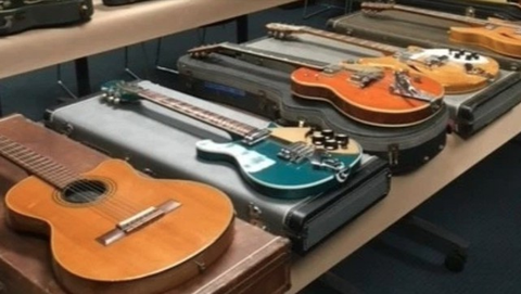 Image caption: The guitars were from a single $2 million heist in Southern California.