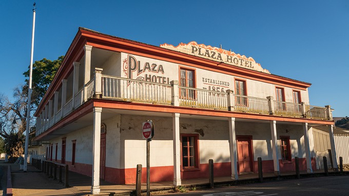Image caption: The Plaza Hotel, first constructed out of adobe in 1792, is one of the buildings on the San Juan Bautista Historical District Walking Tour.