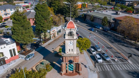 Image caption: The clock tower sits at one end of the Pacific Garden Mall, while the other end could see some big changes over the next four years.