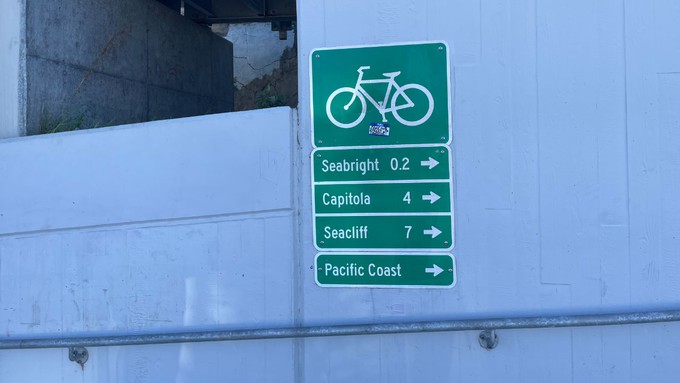 Image caption: A sign along Segment 8 from California Local’s Rail Trail tracker.