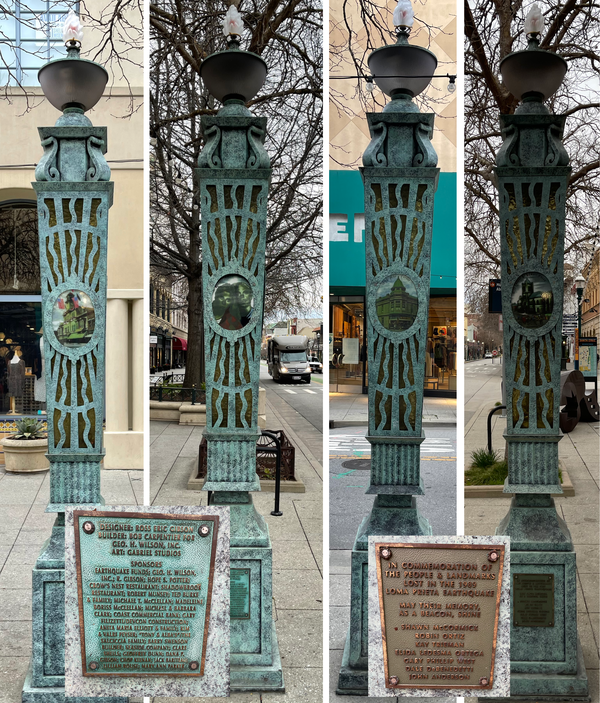 A sculpture commemorating the people and places lost in the 1989 Loma Prieta earthquake.