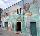 The mural on the side of the Poet and Patriot Pub, depicting the namesake poet, Pádraig Pearse, and James Connolly, the patriot and founder of the Irish Labour Party.