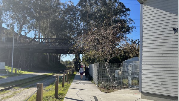 Looking west toward the West Cliff trestle from next to the Monterey Bay Sanctuary Visitor's Center.