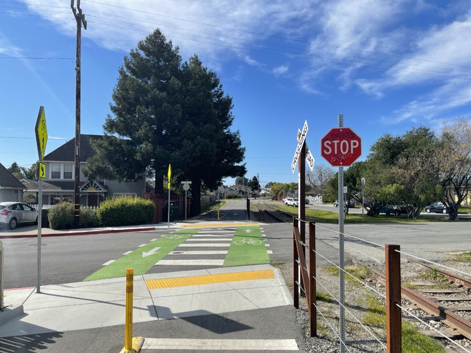 Looking east to the intersection of the rail trail with Younglove Avenue.