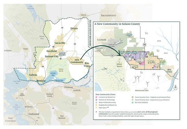 A map of the proposed new community in the context of neighboring communities.