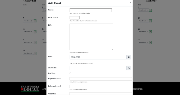 Image of a form to add a new event