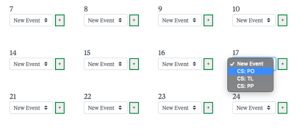 An image of an example Add Event drop-down