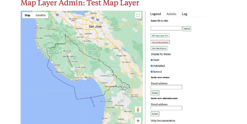 A screen capture of the map layer administrative dashboard.