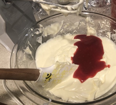 Bowl of whipped filling and fruit puree